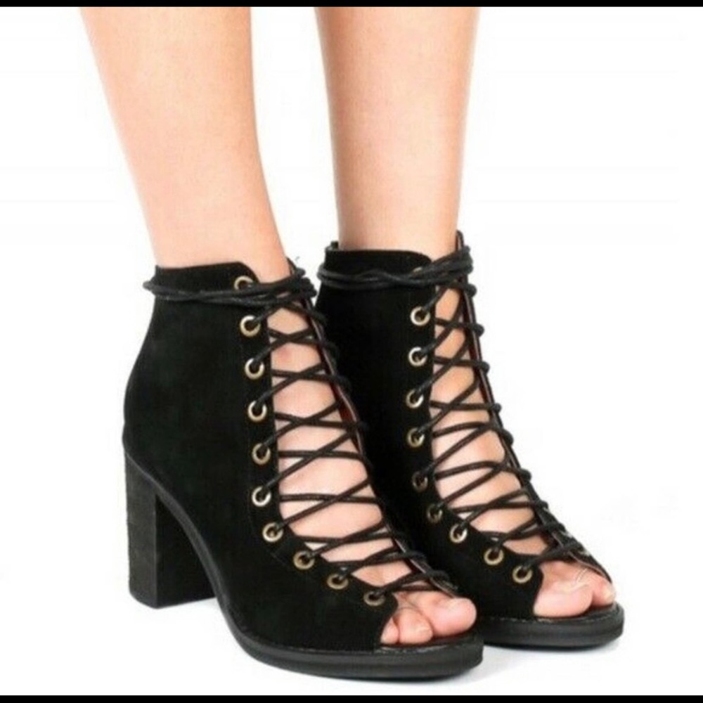 Jeffrey Campbell Cors Suede Peep Toe Bootie, 7